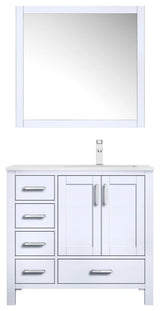 Jacques 36" White Single Sink Vanity with Quartz Top - Right Version, With Mirro