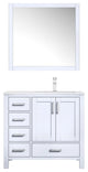 Jacques 36" White Single Sink Vanity with Quartz Top - Right Version, With Mirro