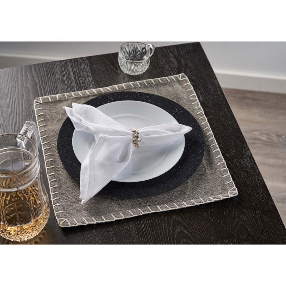 Embroidered Edge Square Place Mat, Gray