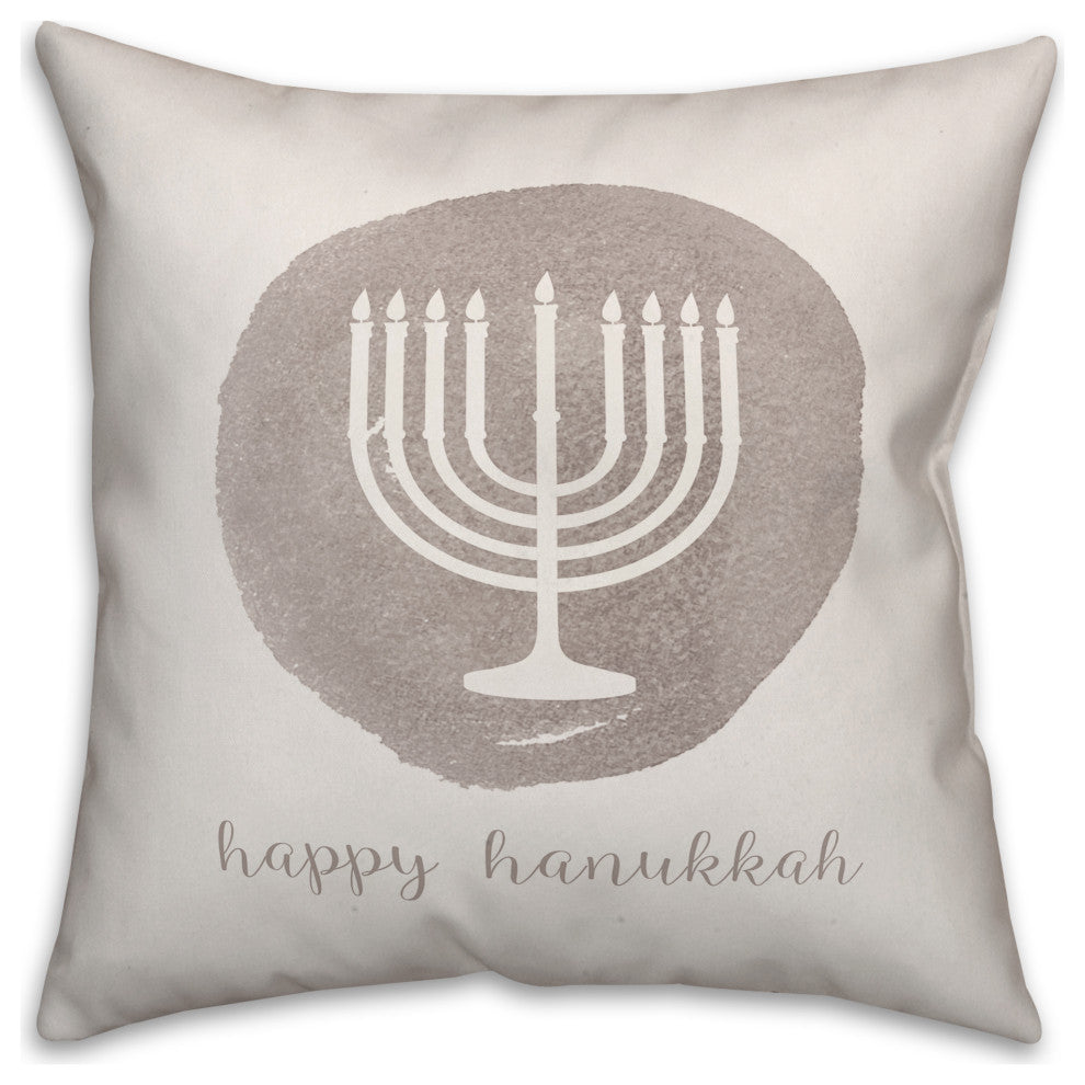Gray Watercolor Menorah 16"x16" Throw Pillow