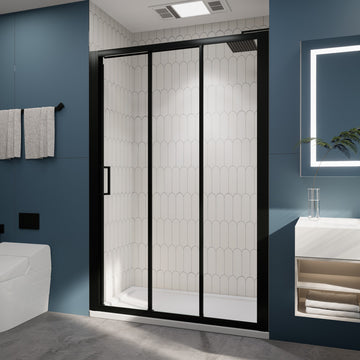 3-Panel Sliding Semi-Frameless Shower Door in Matte Black Finish, 54"x70"
