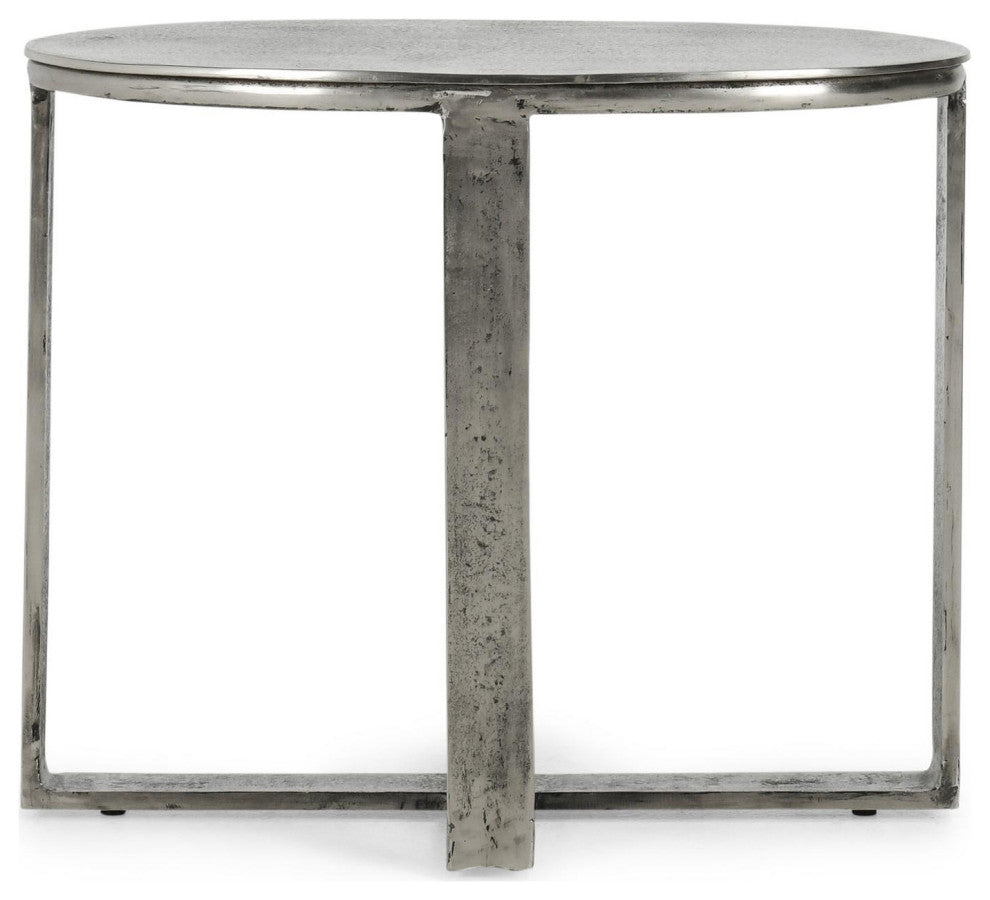Flores 27" Industrial Oval Nickel End Table