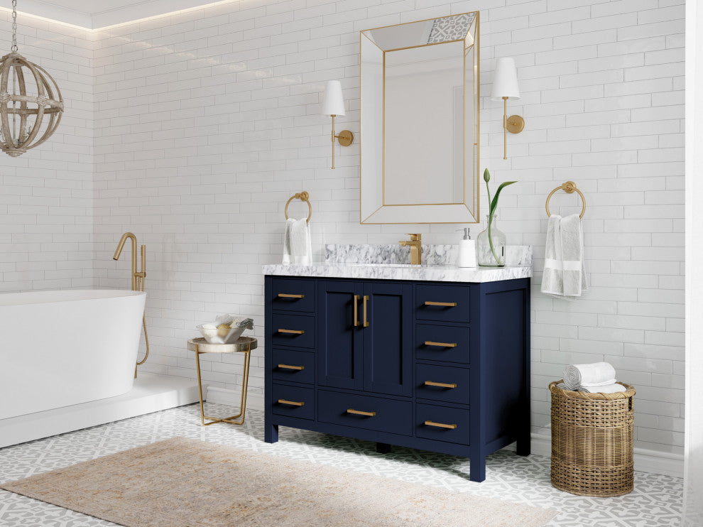 Malibu 48 Single Sink Bath Vanity in Navy Blue 1.5" Calacatta Laza