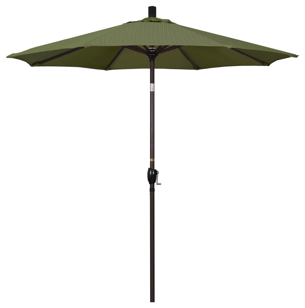 7.5' Bronze Push-Button Tilt Crank Lift Aluminum Umbrella, Olefin, Terrace Fern