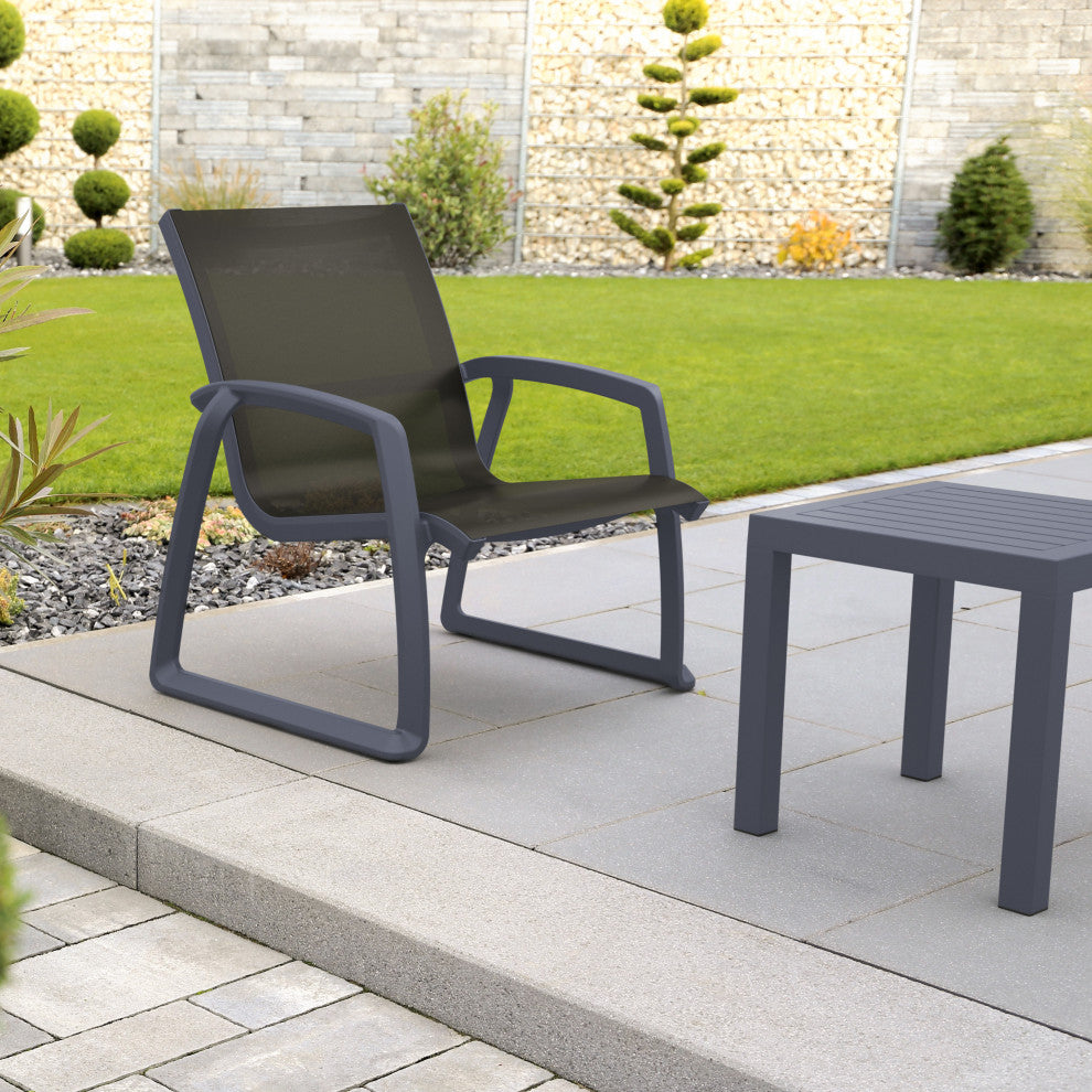 Pacific Club Arm Chair Frame Black Sling Set of 2, Dark Gray-Black