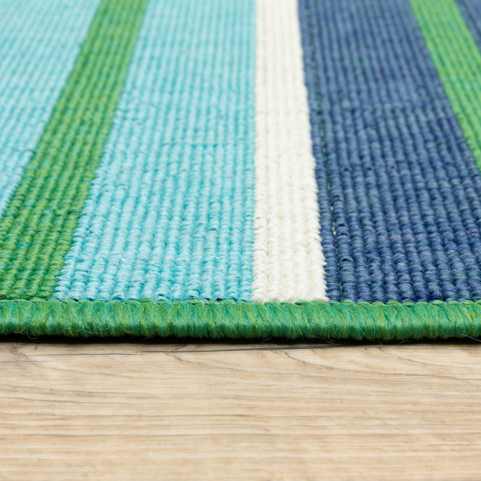 Madelina Stripe Blue and Green Indoor or Outdoor Area Rug, 7'10"x10'10"