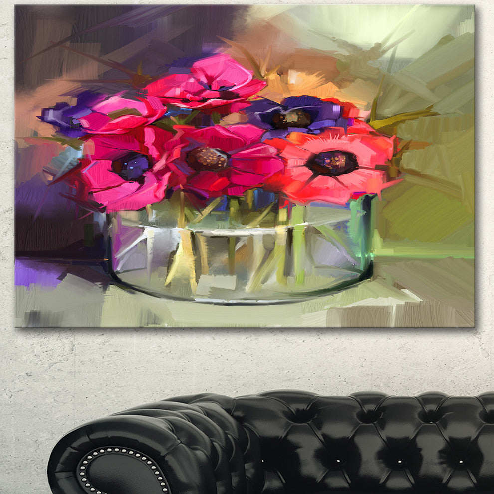 Red Anonymous Flower Bouquet, Large Floral Canvas Art Print, 60"x28"