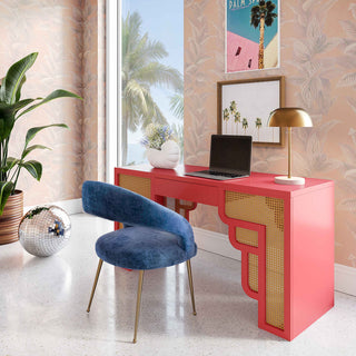TOV Furniture Suzie Coral Pink & Rattan Desk
