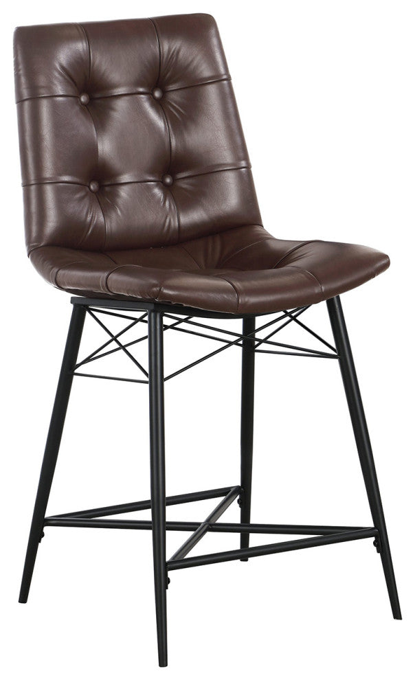 Set of 2 Leatherette Counter Height Stool, Brown