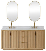 Vinnova Cadiz Bath Vanity, Composite Stone Top, Washed Ash Grey, 72", With Mirror