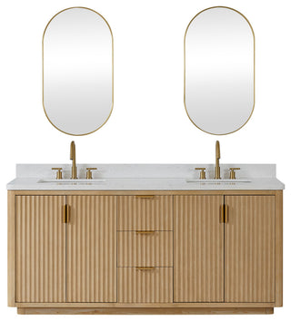 Vinnova Cadiz Bath Vanity, Composite Stone Top, Washed Ash Grey, 72", With Mirror