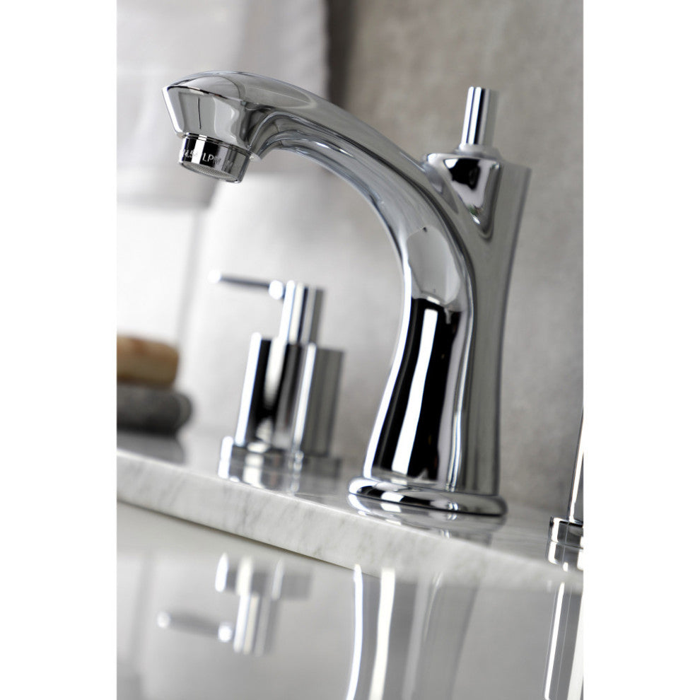 Two-Handle 3-Hole Deck Mount Widespread Bathroom Faucet With Drain, Chrome