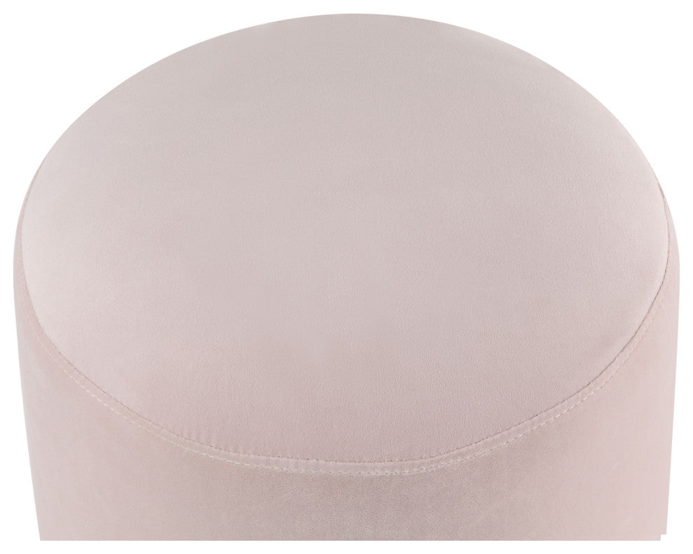 Madelyn Velvet Round Ottoman With Metal Base, Blush/Chrome