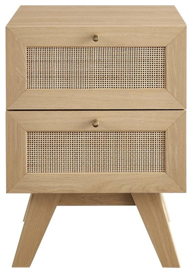 Modway Soma 2-Drawer Rattan MDF and Particleboard Nightstand in Oak