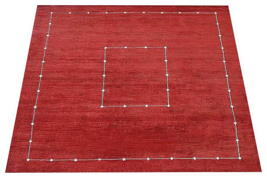 HAND KNOTTED LOOM WOOL ECO-FRIENDLY AREA RUGS - Square, Red, Geometric