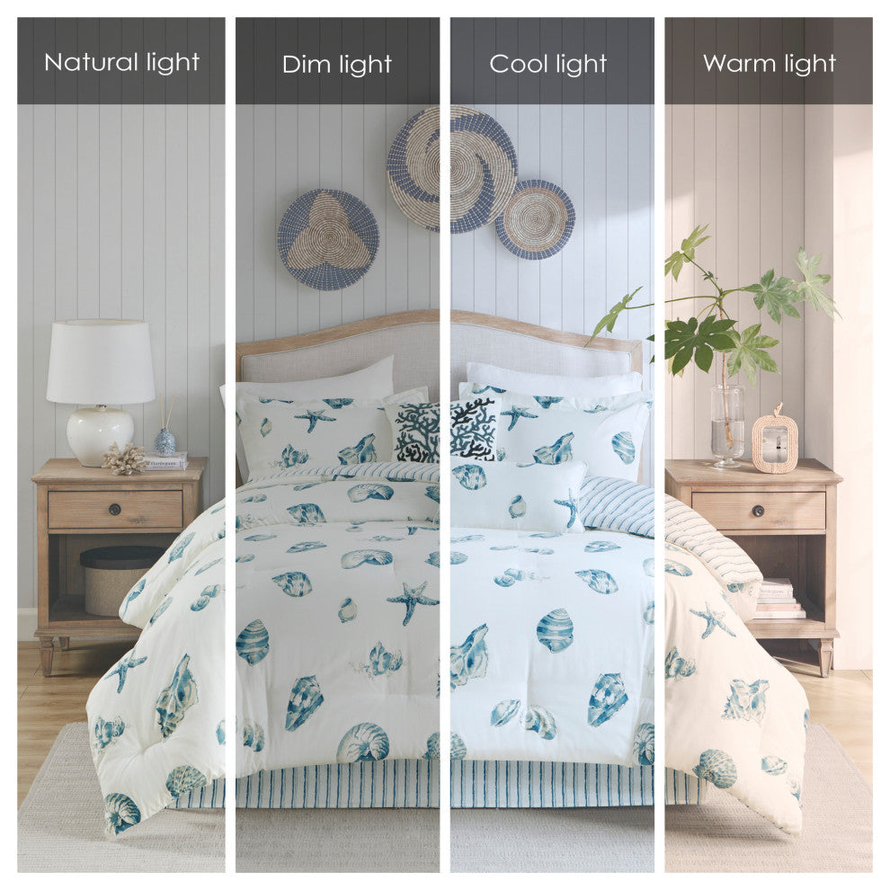 Harbor House Coastal Beach House Blue Seashells Comforter Set