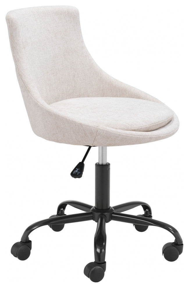Beige Linen Look Round Armless Rolling Office Chair
