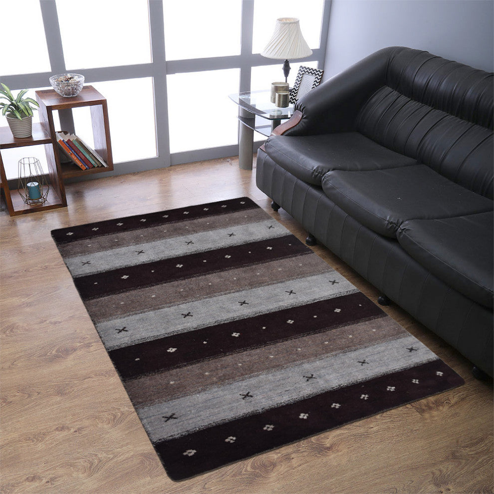 HAND KNOTTED LOOM SILK AREA RUGS-5'x8',Rectangle,Brown Beige,Contemporary