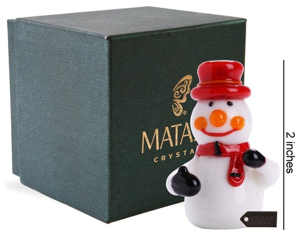 Murano Christmas Winter Decorative Glass Snowman Figurine , Red