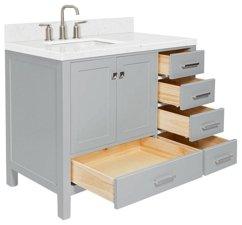 Ariel Cambridge 42" Left  Single Rectangle Sink Vanity, Carrara Quartz