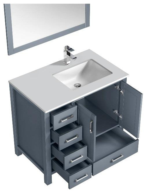 Jacques 36" Dark Grey Single Sink Vanity with Quartz Top - Right Version, With F