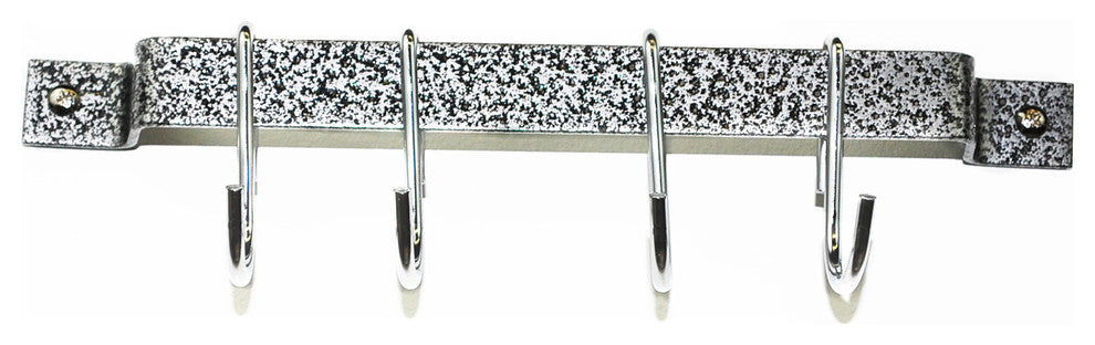 12" Bar Rack: Hammered Steel with 4 Chrome Regular Hooks