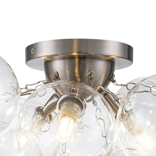 Modern 3-Light Sputnik Design Clear Glass Bubble Semi Flush Mount, Nickel