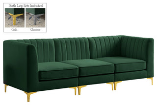 Alina Velvet Upholstered 3-Piece Modular Sectional, Green