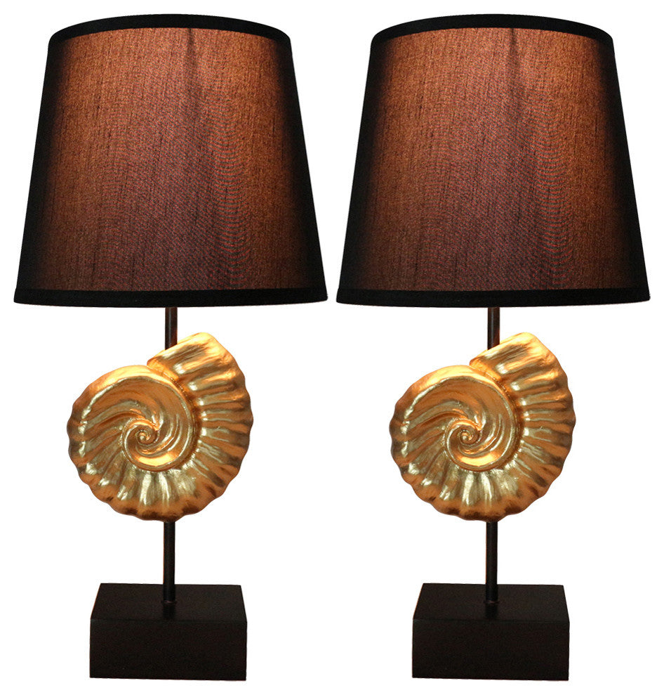 Set of 2 Nautilus Table Lamps, Gold