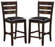 Set of 2 Black PU Counter Height Chair, Espresso Finish