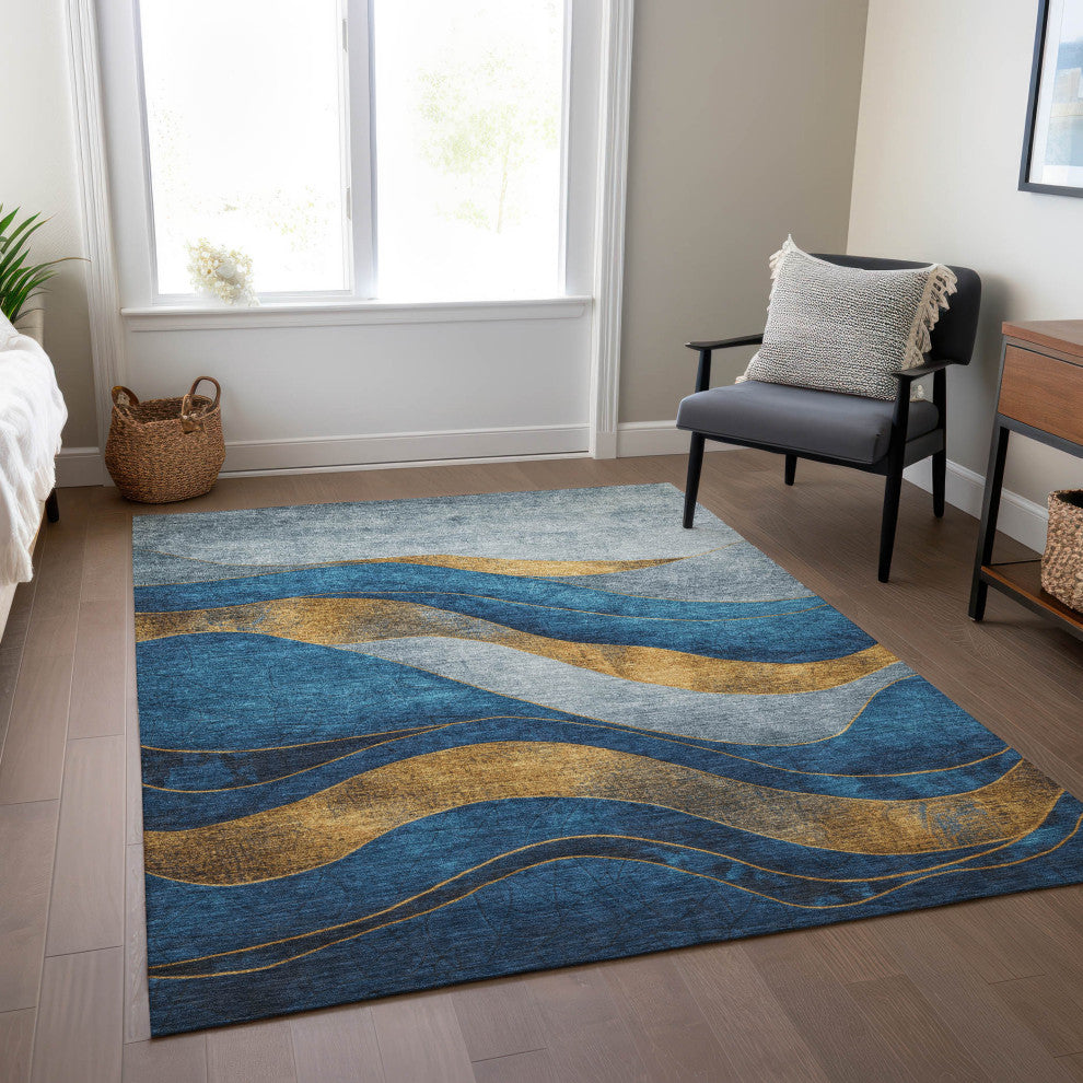 Machine Washable Indoor/Outdoor Chantille ACN1892 Blue 5' x 7'6" Rug