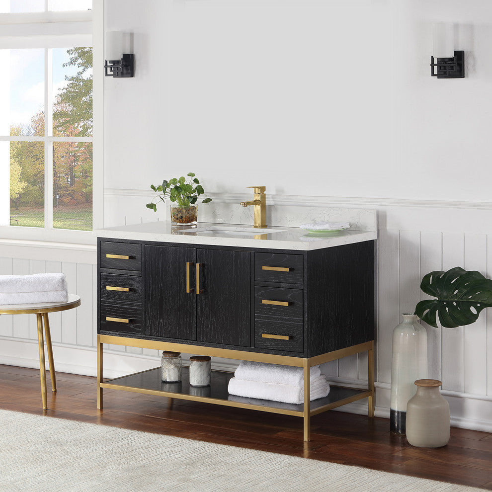 Wildy Black Oak Bathroom Vanity Set, 48", Without Mirror