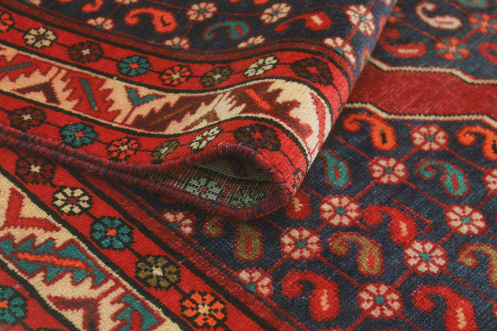 Fine Vintage Distressed Ivanna Navy/Rust Runner, 4'3x10'3