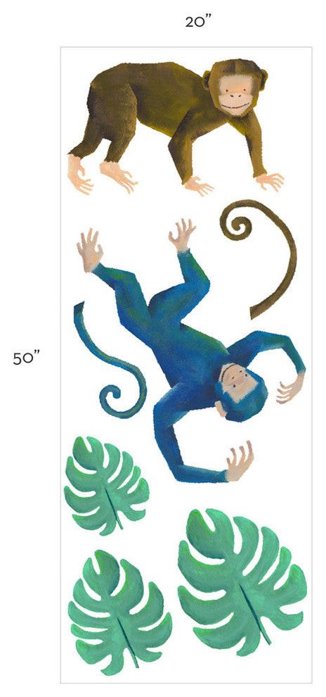 Wild Animals, Tropical Leaves Vinyl Wall Sticker, Monkey