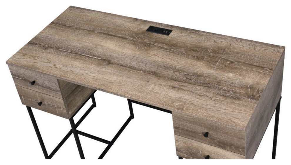 4 Drawers Writing Desk, Rustic Oak and Black Finish