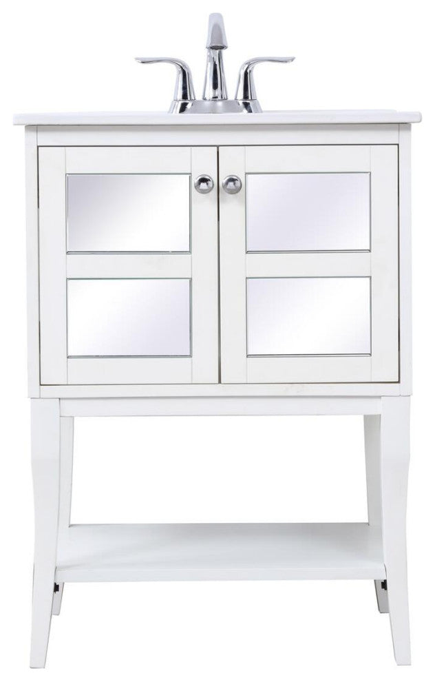 Elegant VF2100MR 24" Single Bathroom Mirrored Vanity Set, White