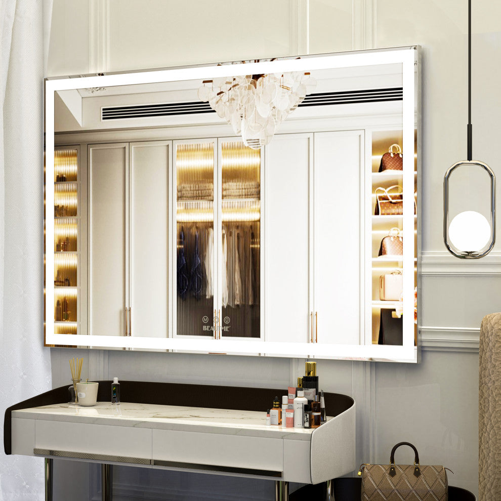 60x40" Rectangular Framed Wall Mounted LED Bathroom Vanity Mirror