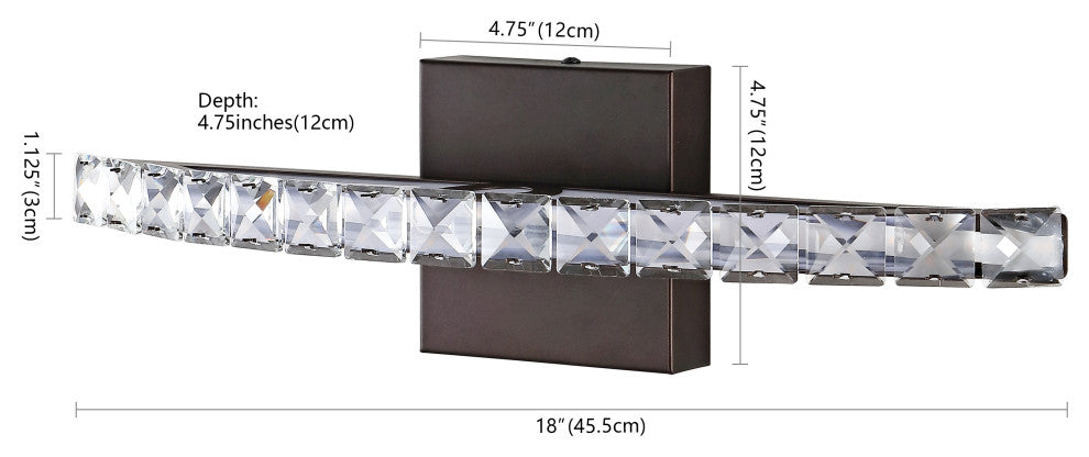 Alyson 18" 1-Light Iron/Acrylic Integrated Vanity Light, Oil Rubbed Bronze/Clear