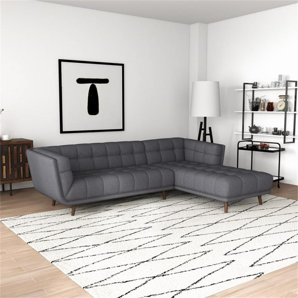 Allen Mid Century Modern Living Room Corner Fabric Linen Sectional Sof
