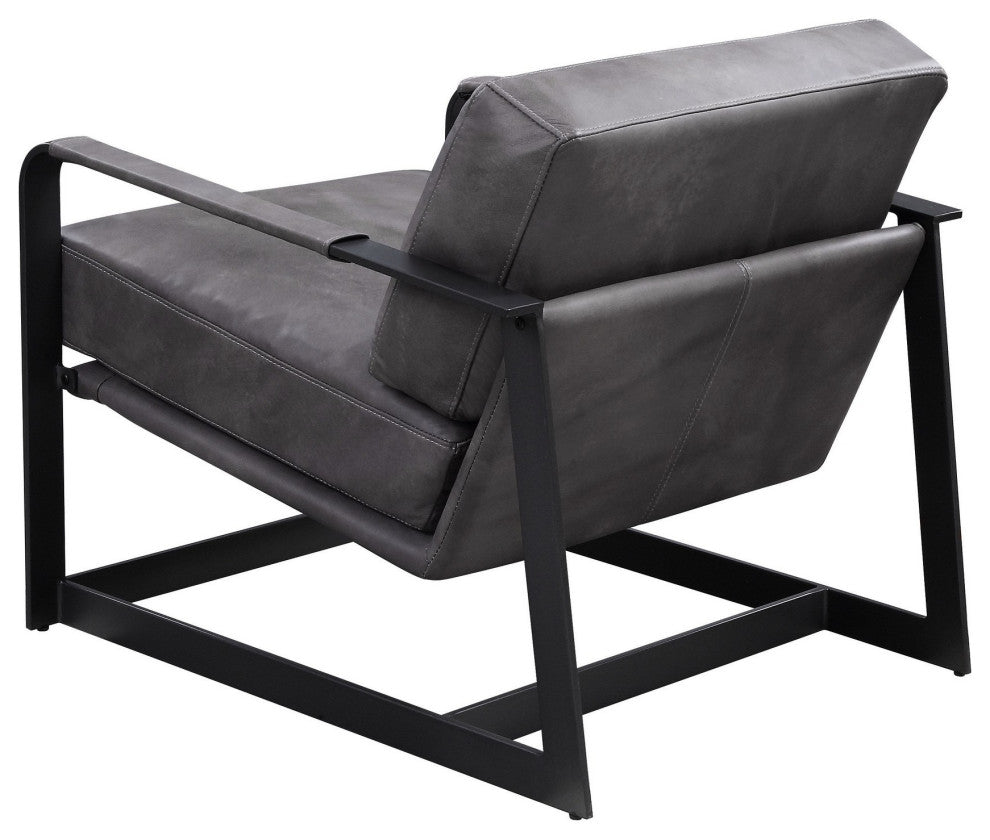 Benzara BM250693 Accent Chair With Leatherette Seat and Metal Frame, Gray