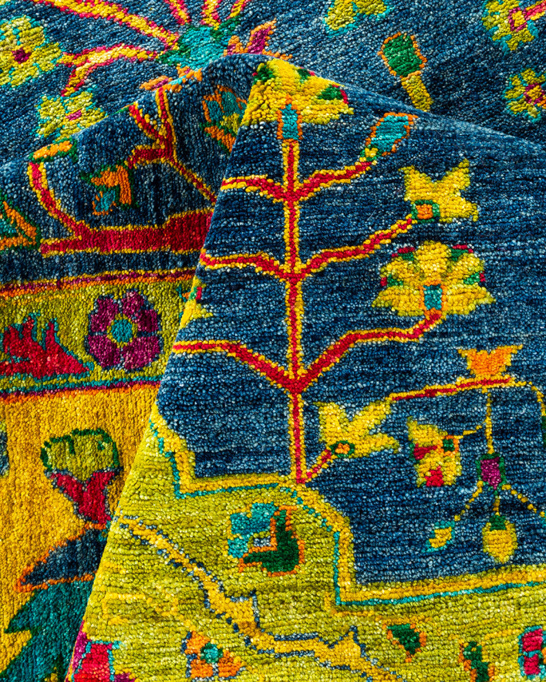 Eclectic, One-of-a-Kind Handmade Area Rug Blue, 13' 10" x 7' 10"