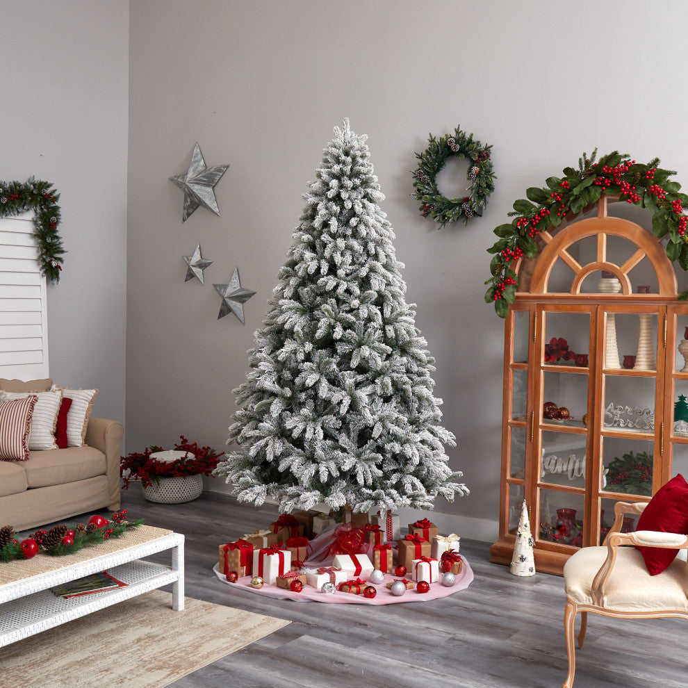 9' Flocked South Carolina Spruce Artificial Christmas Tree With 850 Clear Lights