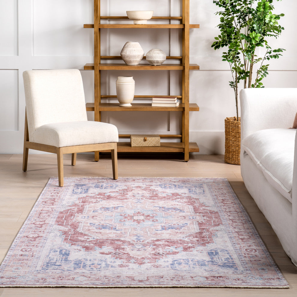 Nuloom Madilyn Medallion Washable Rug, Rust 4' x 6'