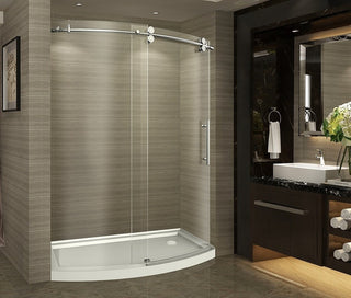ZenArch 60"x77.5" Frameless Bowfront Sliding Shower Door Stainless R Open R Base