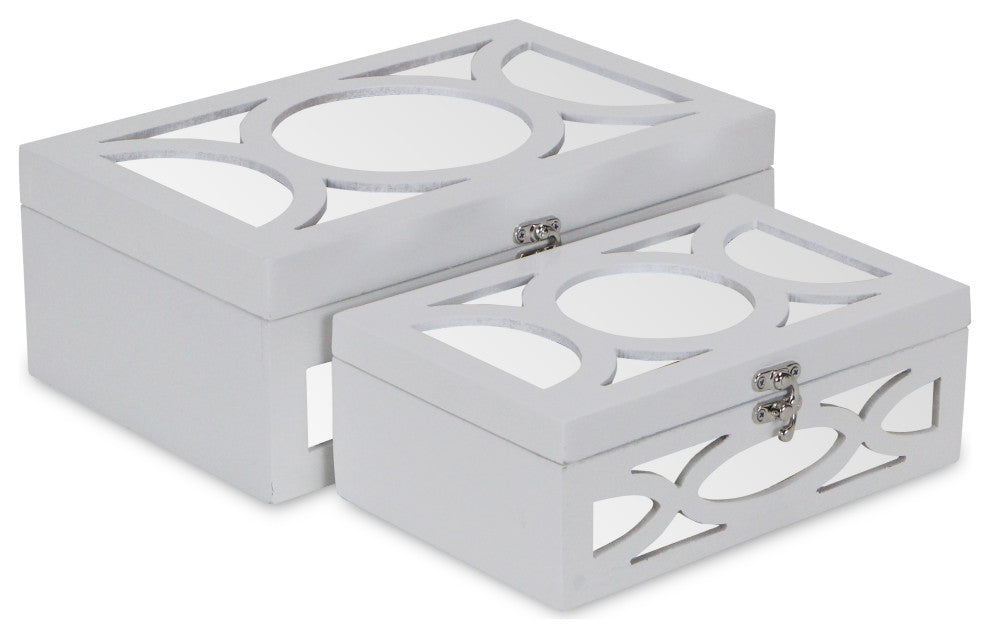Mirrored Bubbly Champagne Boxes, Set of 2, Champagne, White