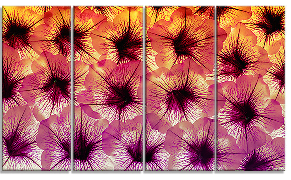 Close Up Purple Flower Design, Floral Canvas Art Print, 48"x28", 4 Panels