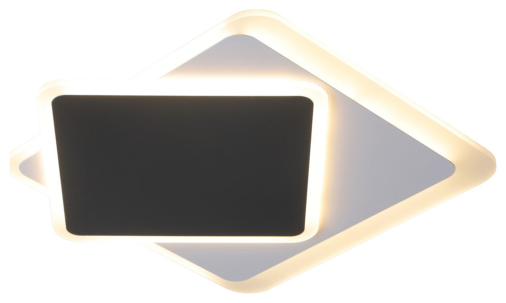 2-Light LED Flush Mount Light Unique Statement Square Ceiling Light, Black/White