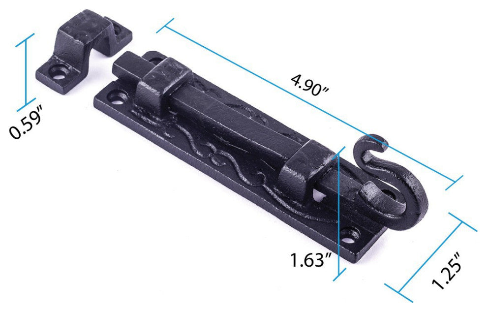 Slide Bolt Black Wrought Iron Door Bolt Flush 4 inches set of 2
