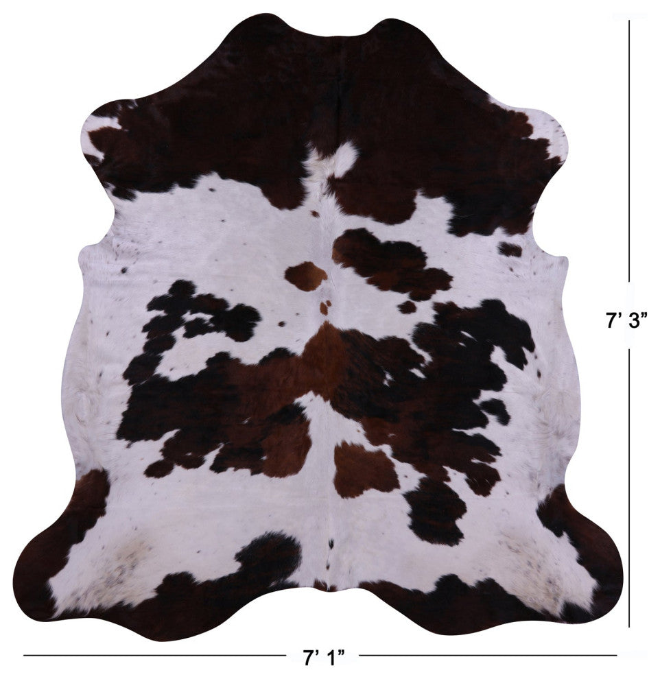 7' 3" X 7' 1" Tricolor Natural Cowhide Rug C2196