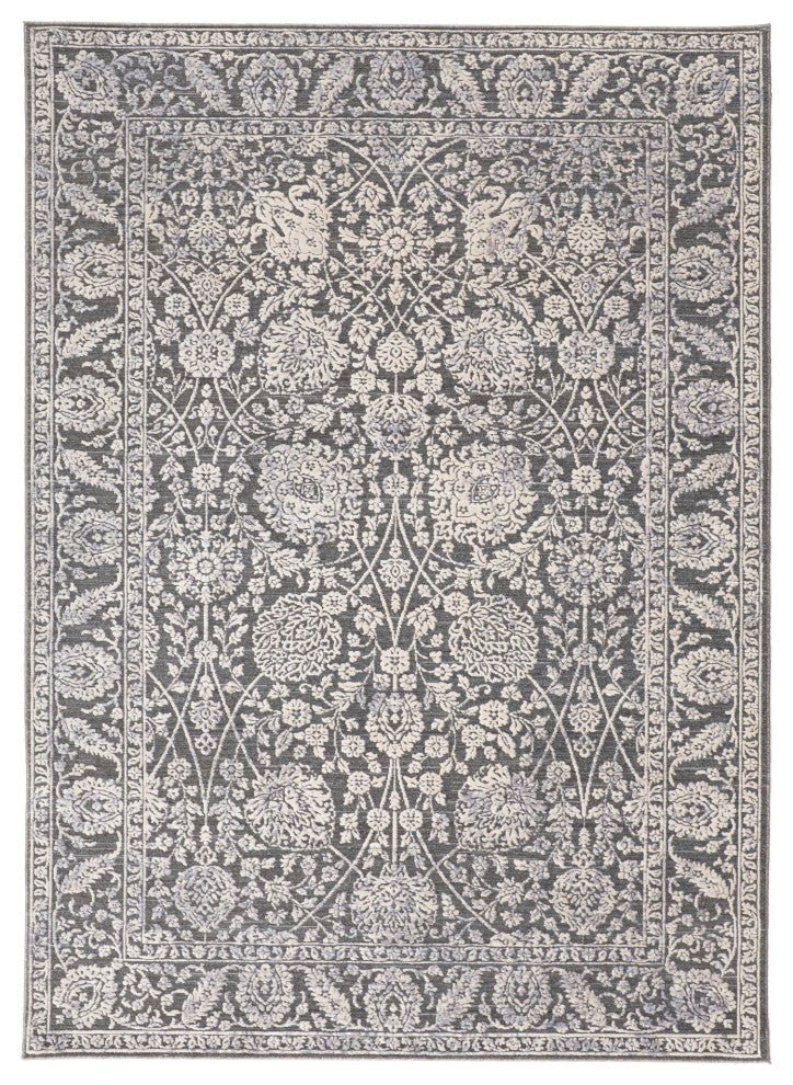 Weave & Wander Sybil Transitional Oriental Style Rug, Charcoal/Bone White, 9' X